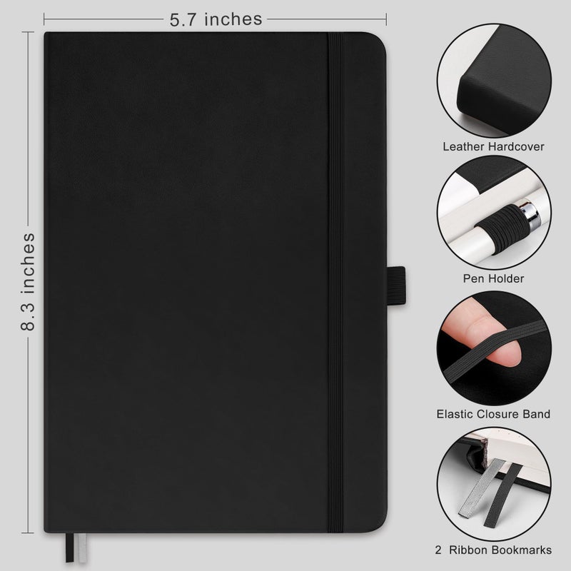 RETTACY Bullet Dotted Journal Notebook, 2-Pack, 160 Numbered Pages per Pack, A5 Medium Size (5.7'' x 8.3''), 120 GSM Thick Paper, Leather Hardcover, for Bullet Journaling (Black & Black) - Image 2